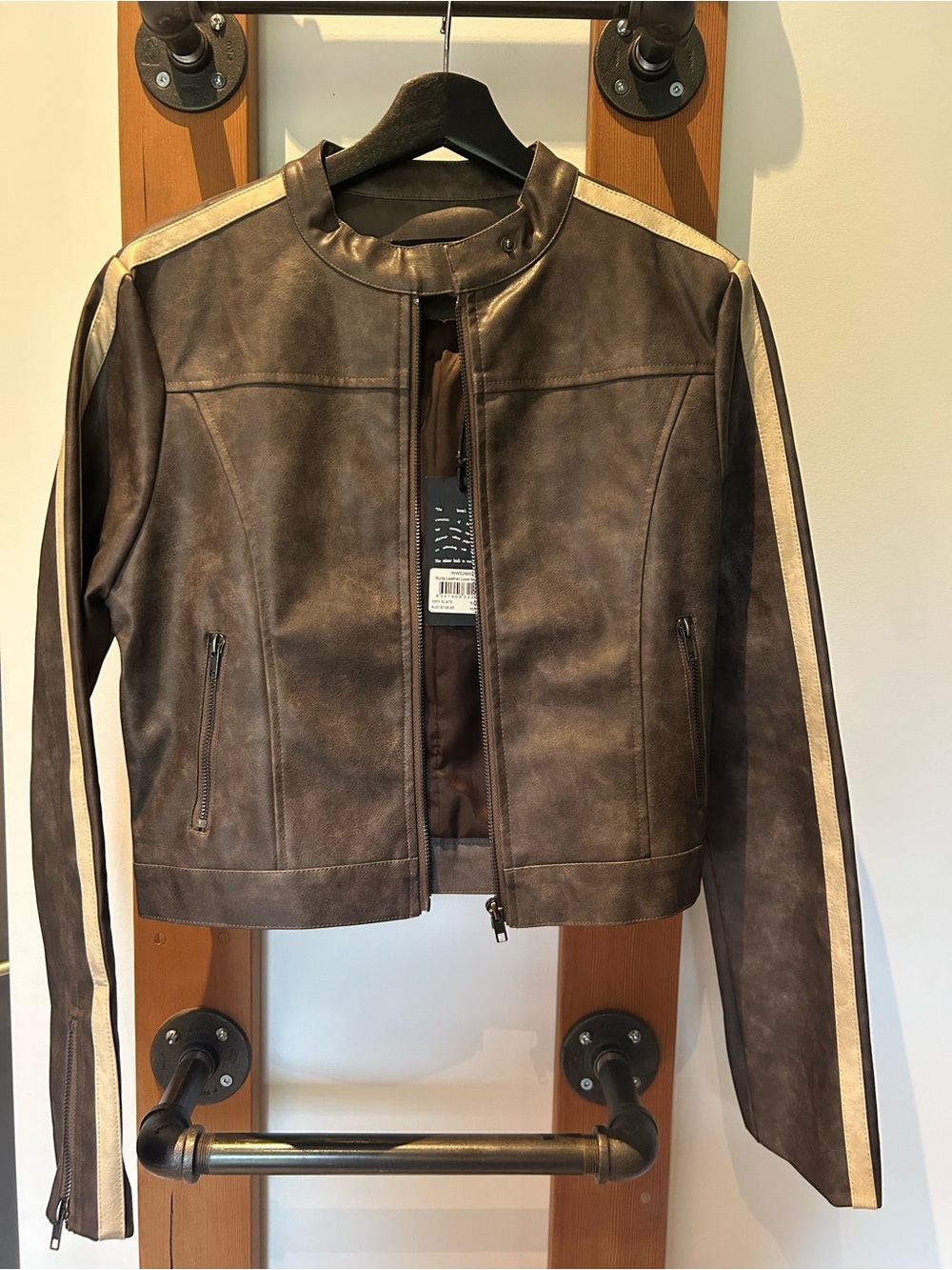 Insight Brown Leather Jacket with Cream Contrast Stripe